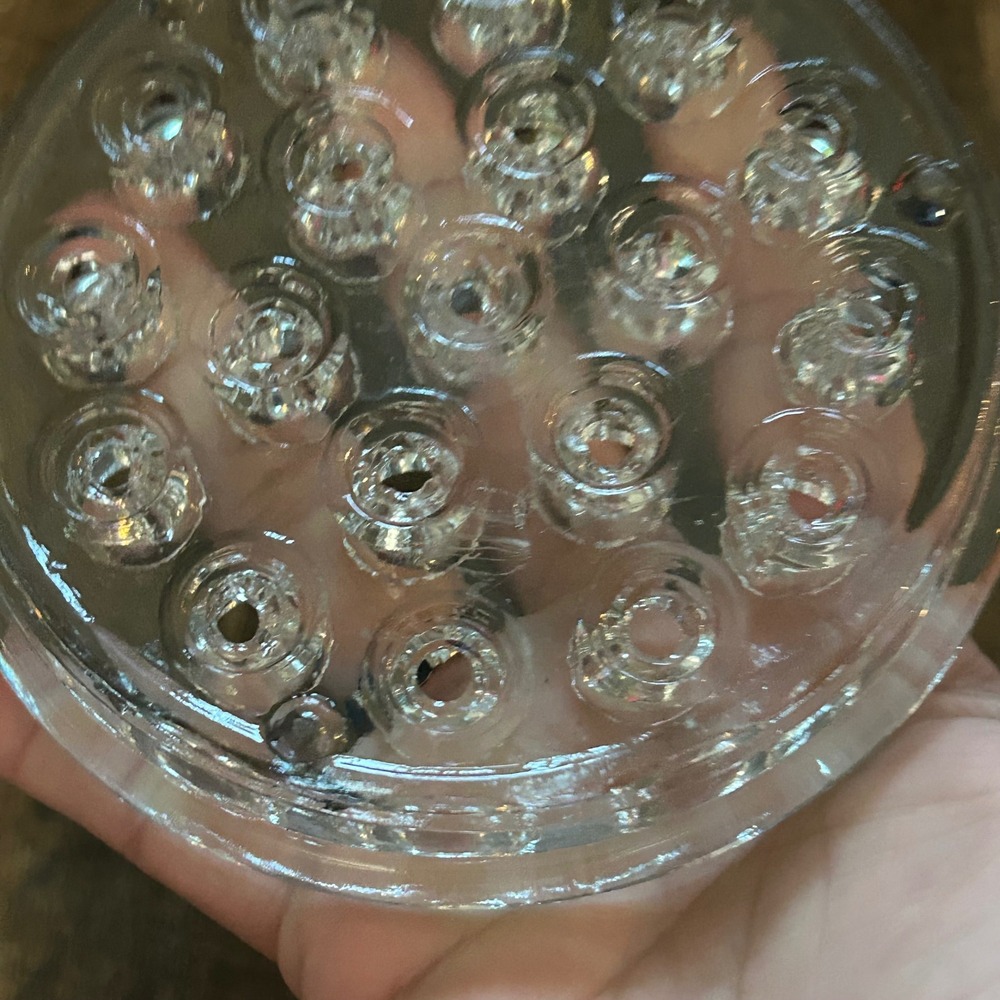 Vintage Clear Glass Flower Frog 19 Hole Round Floral Stem Holder 4.5 Inch - Picture 4 of 6